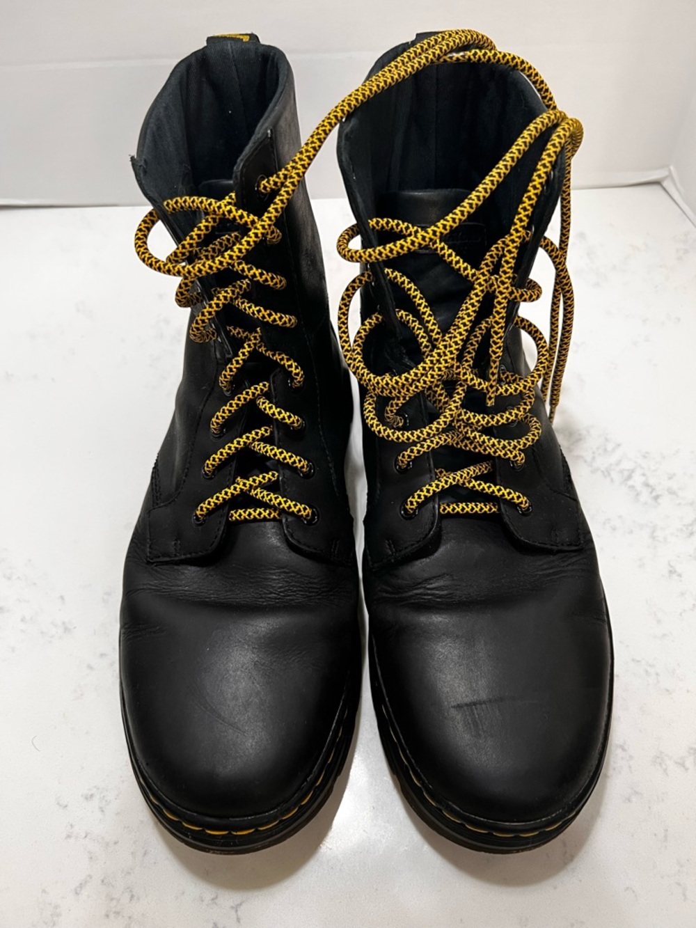Dr. Martens Black Leather Lace-Up Boots with Yellow Accents - Picture 1 of 16